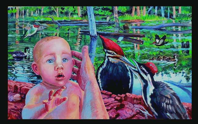 painting of my baby with a pileated woodpeker